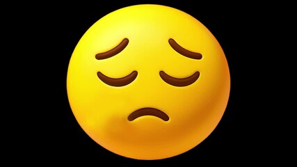 Sad Emoticon with Tear 3D Looping Animation. A sad yellow emoji with a single tear, seamlessly animated in a high-quality 3D loop. Perfect for conveying sadness, disappointment, or empathy.