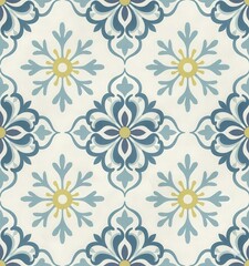 Fototapeta premium Seamless Vintage Floral Tile Pattern in Blue and Beige