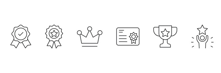 Trophy and Medal icons. Representing award ceremony and victory celebration. Successful goal icon set. Containing business success, winner, achievement, target and more.