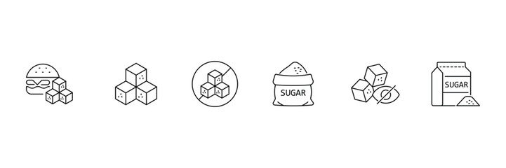 Sugar line Editable Icons set. Sugar and salt line icons set. Set of no sugar, sugarcane, beet, cube, dessert. Vector illustration.