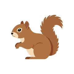 Adorable cartoon illustration of a fluffy brown squirrel with a bushy tail sitting on a white background
