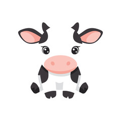 Adorable cartoon cow face with big eyes and pink nose playful farm animal illustration for children s designs