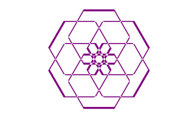 Geometric purple hexagon floral vector, modern abstract symmetry design with minimal lines, stylish centerpiece motif for decor, backgrounds, branding, textiles, digital, web, prints,  and elegant art