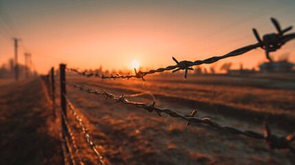 Rusty Barbed Wire Cross: A Somber, Weathered Symbol of War and Remembrance, with a Moody, Cinematic Close-Up.