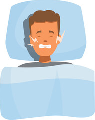 Man suffering from bruxism, grinding his teeth while sleeping, a common sleep disorder