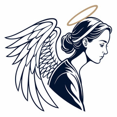Angelic profile with wings and halo vector graphic