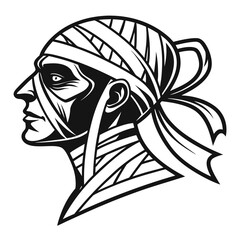 Black and white mummy head icon profile silhouette