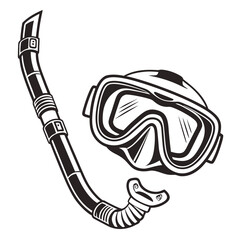 Black and white snorkel mask and tube icon snorkeling mask