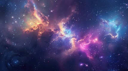 Obraz premium Cosmic Nebula with Mixed Colors and Abundant Stars in Deep Space galaxy cosmos