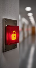 Security lock button illuminated in hallway