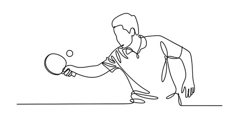 Continuous single line drawing of a table tennis player in action vector