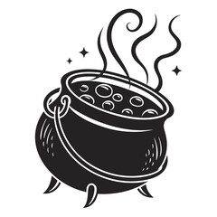 Black cauldron icon with bubbling liquid and steam 1