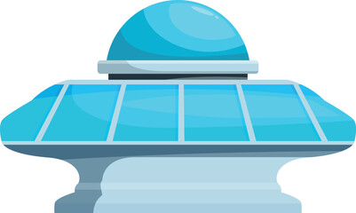 Futuristic ufo spaceship hovering, featuring a transparent blue glass dome and sleek design, evoking advanced alien technology