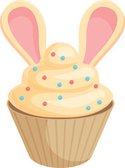 Creamy cupcake decorated with bunny ears and colorful sprinkles, perfect for celebrating easter