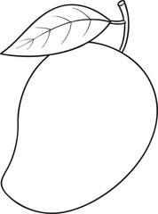Simple line art mango fruit with leaf outline sketch perfect for coloring page design and creative fruit illustrations