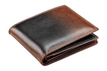 Brown leather wallet, isolated. Fashion accessory, finance.