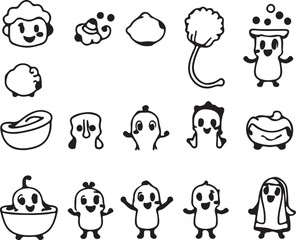 Funny cartoon animal character faces vector icons set