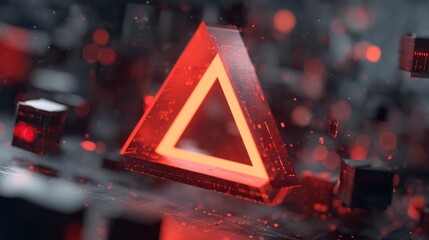 Glowing Triangle Amidst Floating Cubes in Digital Space