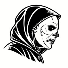 Black horror mask icon profile view white background