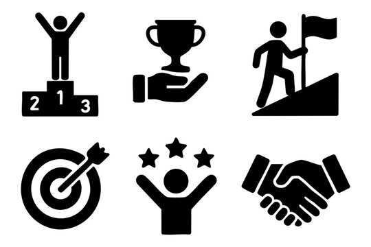 Success icon set – achievement, trophy, business growth vector illustration