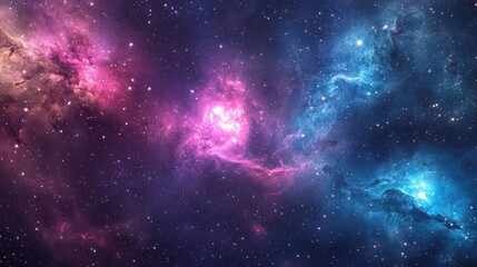 Interstellar Nebula with Pink and Blue Gas Clouds and Starfield space galaxy