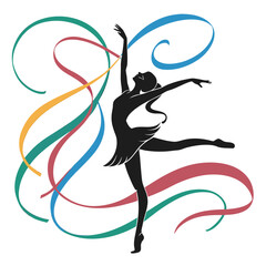 Black silhouette of a dancer with colorful flowing ribbons ©  MST RABEYA  BEGUM