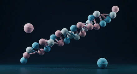 Abstract 3D model of DNDouble helix structure. Science, genetics, and biotechnology concept on dark background