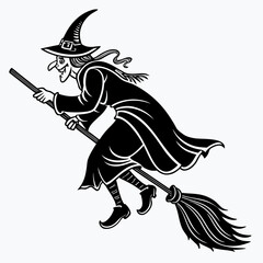 Black silhouette of a witch flying on a broomstick 1