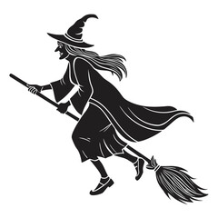 Black silhouette of a witch flying on a broomstick 3
