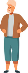 Fototapeta premium Smiling senior man standing with hands on hips, confident grandfather enjoying retirement