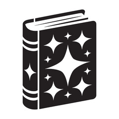 Enchanting black book with sparkling stars and magical symbols on cover