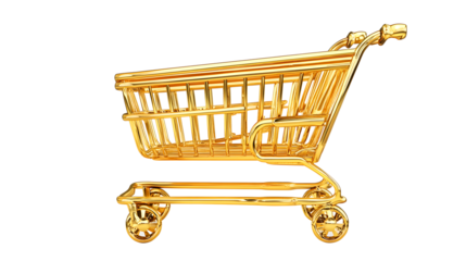 Shiny Gold Shopping Cart on White Background trolley isolated on a transparent background