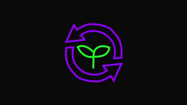 Purple Outline Circular Arrows Symbol on Black Background icon 4k video .