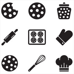 cookie day vector art icon pack silhuoette icon set bandle banner 9 sampol disign black and white backgrount icons