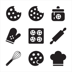 cookie day vector art icon pack silhuoette icon set bandle banner 9 sampol disign black and white backgrount icons