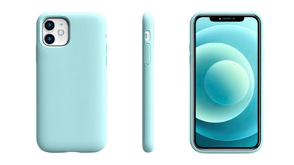 Modern mobile phone with bright blue screen and sleek design, digital smartphone technology device isolated on white background