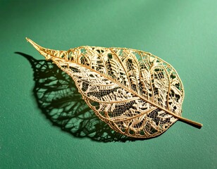 Gold leaf lace leaf on emerald green