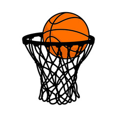 Basketball hoop with net and ball without background