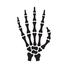 Black silhouette of a skeleton hand showing all five fingers against a white background