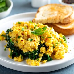Scrambled eggs with spinach and toast (4)