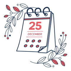 Christmas calendar with 25 December date and festive branches
