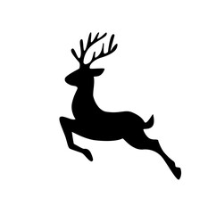 Minimal line art reindeer silhouette jumping. Elegant Christmas deer illustration representing holiday magic and Santa’s sleigh