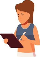 Female fitness trainer writing on clipboard, creating personalized workout plans for clients