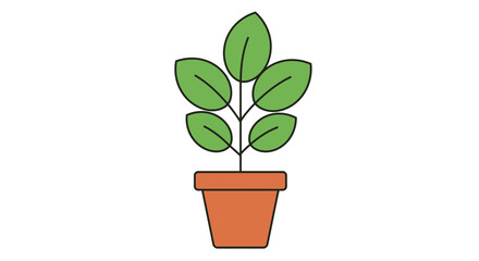 Fototapeta premium Simple illustration of a potted green plant with rounded leaves