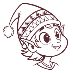 Cute elf head with patterned hat vector icon
