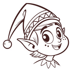 Cute elf head with pointed hat and pompom icon vector