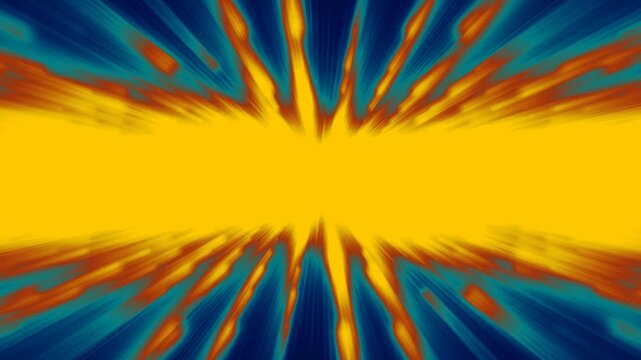 Animated colorful frame. Chaotic beams, lines, yellow and blue energy flows, informational fields. Comets. Big Bang. 4K intro for advertising, promotions, business campaigns. Logo reveal, promotional.