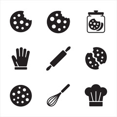 cookie day vector art icon pack silhuoette icon set bandle banner 9 sampol disign black and white backgrount icons