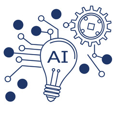 Line drawing reveals lightbulb displaying AI with technology connections on transparent background