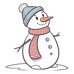 Cute snowman with blue hat and pink scarf vector winter